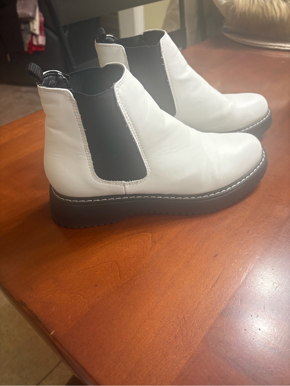 Madden Girl White Chelsea Boots with Black Elastic Panels